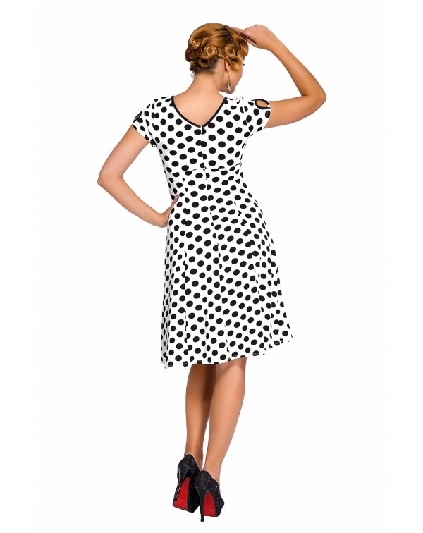 White & Black Dotted Cap Sleeve Swing Dress