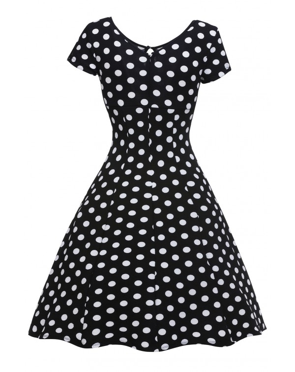 Black & White Dotted Cap Sleeve Swing Dress