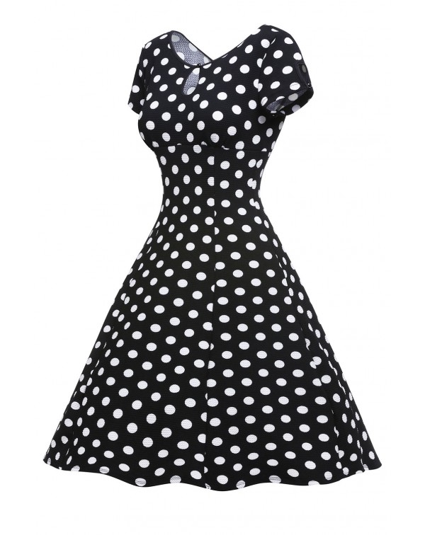 Black & White Dotted Cap Sleeve Swing Dress