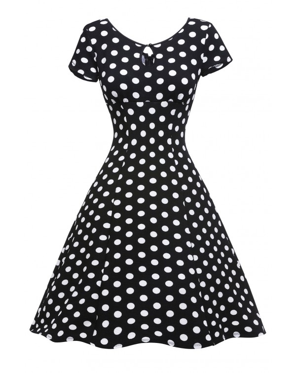 Black & White Dotted Cap Sleeve Swing Dress