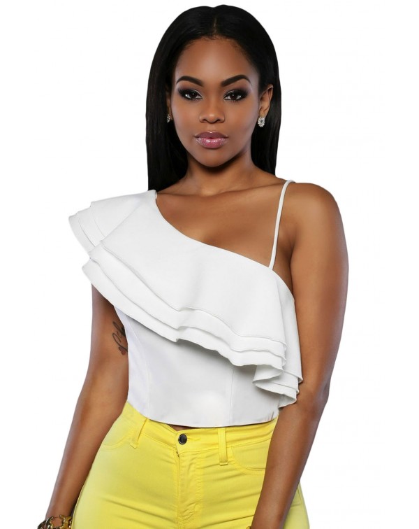 White Ruffle Luxe Crop Top