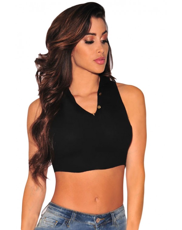 Black Mock Neck Sleeveless Crop Top