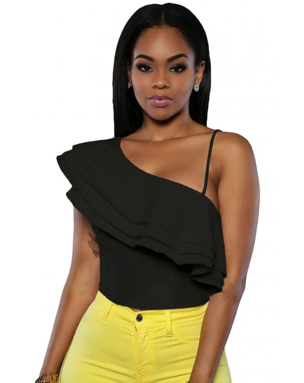 Black Ruffle Luxe Crop Top