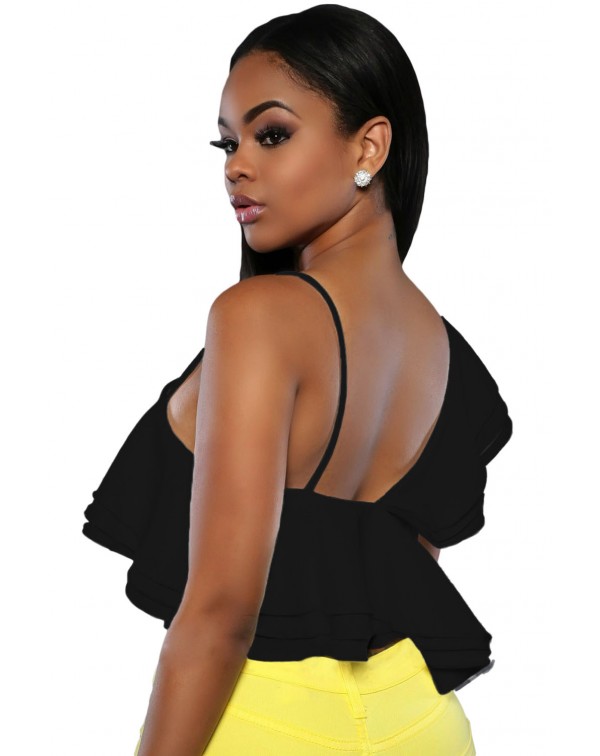 Black Ruffle Luxe Crop Top