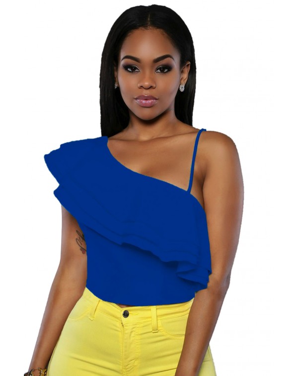 Blue Ruffle Luxe Crop Top