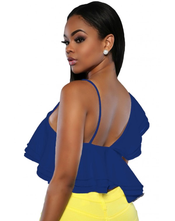 Blue Ruffle Luxe Crop Top