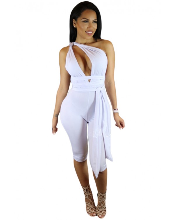 White Variety Strap Wrap Cropped Jumpsuit