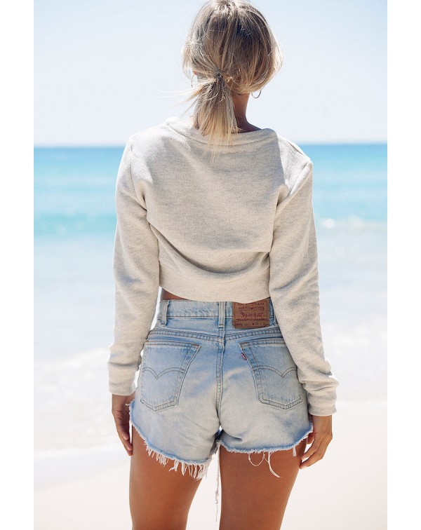 Light Grey Criss Cross Cropped Sweater