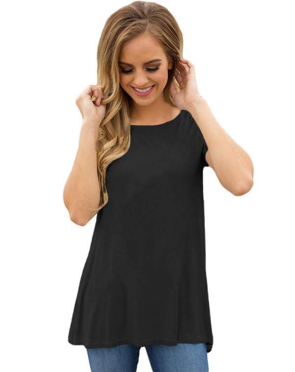 Black Twist Cutout Back Casual Womens T-shirt