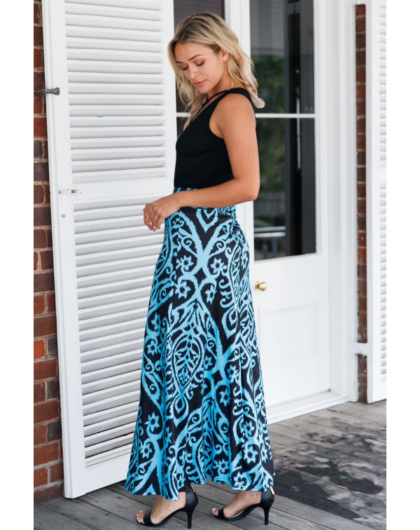 Blue Tendril Printed Maxi Skirt