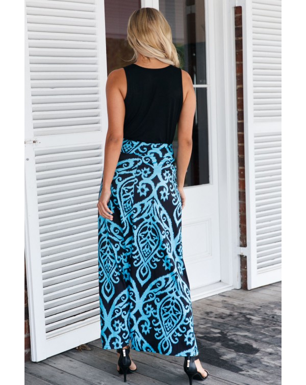 Blue Tendril Printed Maxi Skirt