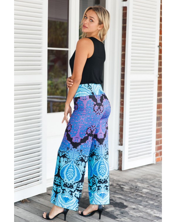 Aqua and Purple Printed Palazzo Pants