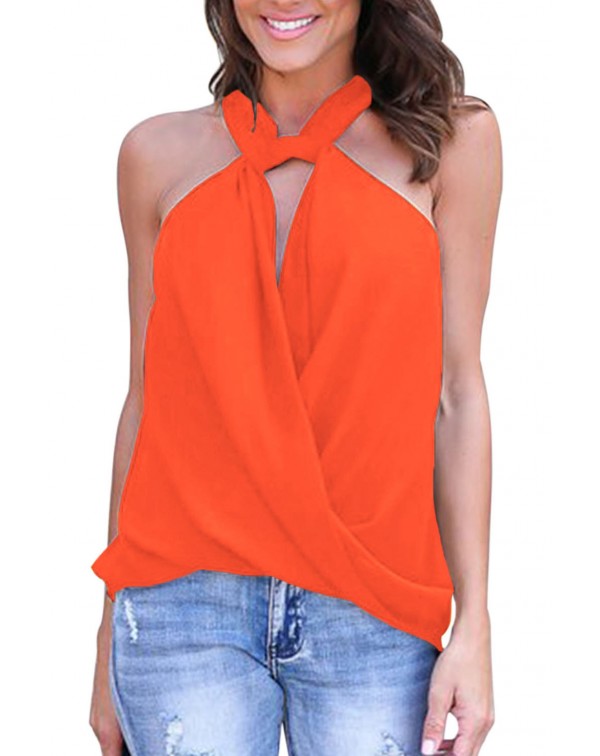 Orange Athena Drape Wrapped Tank Top