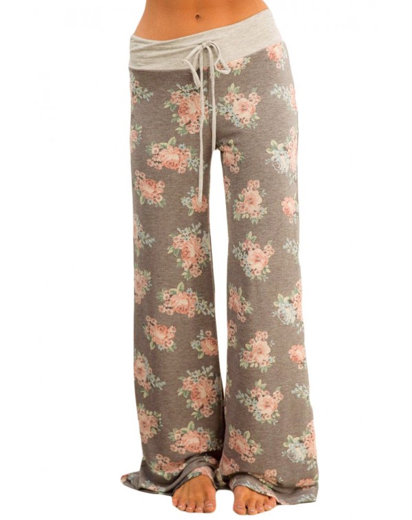 Taupe Floral Terry Wide Leg Pants