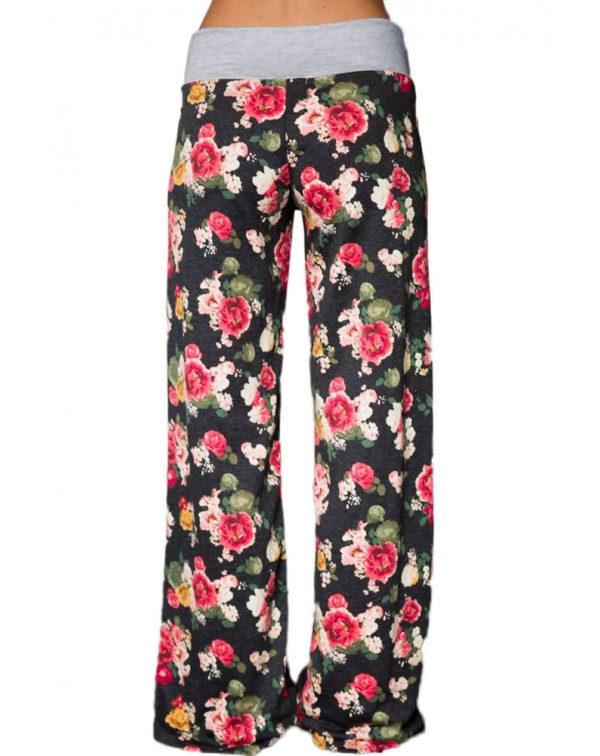 Dark Floral Terry Wide Leg Pants