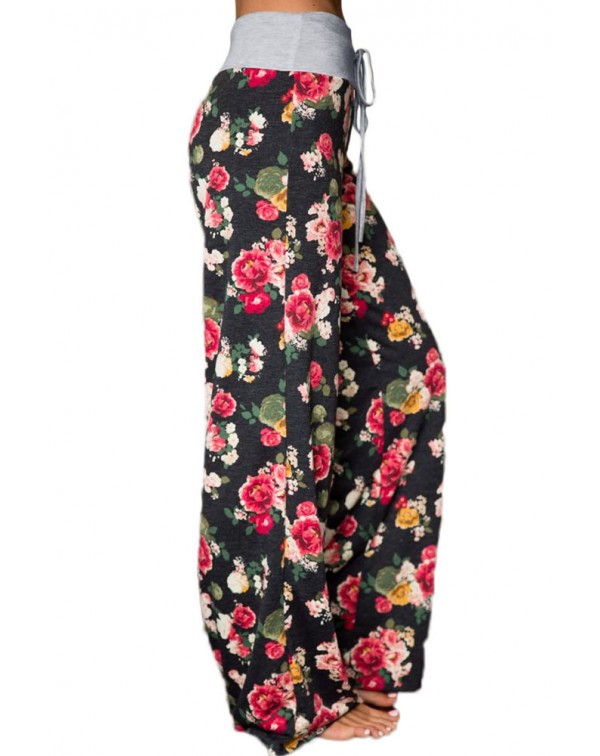 Dark Floral Terry Wide Leg Pants