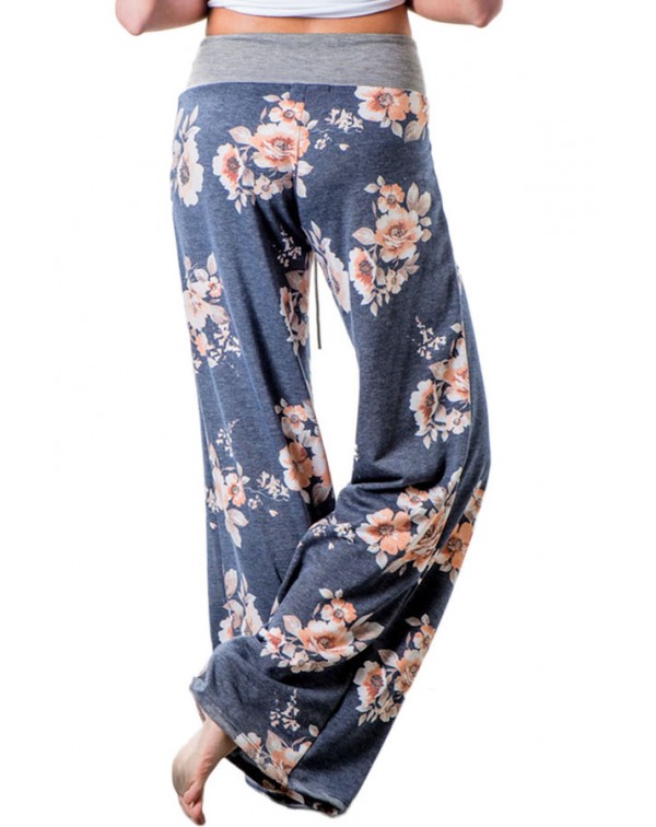 Deep Grey Floral Terry Wide Leg Pants