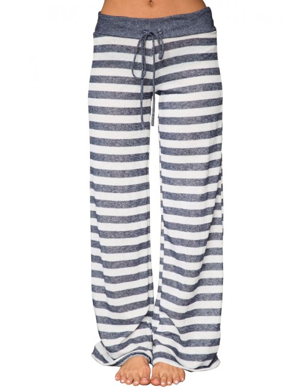 Charcoal White Stripes Terry Wide Leg Pants