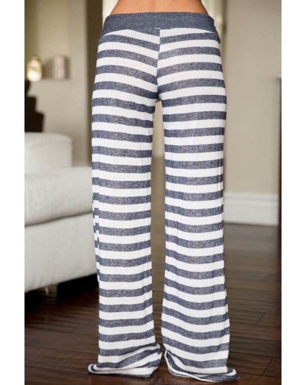 Charcoal White Stripes Terry Wide Leg Pants