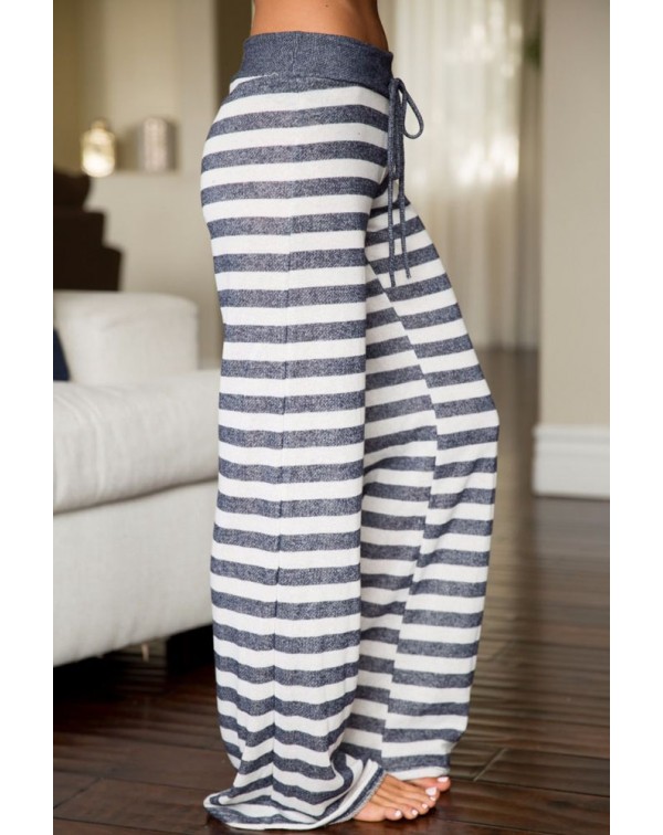 Charcoal White Stripes Terry Wide Leg Pants