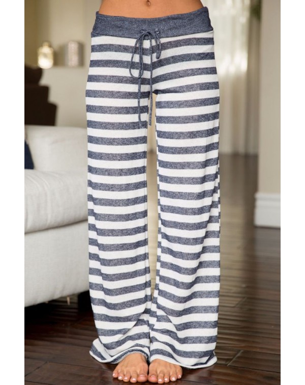 Charcoal White Stripes Terry Wide Leg Pants