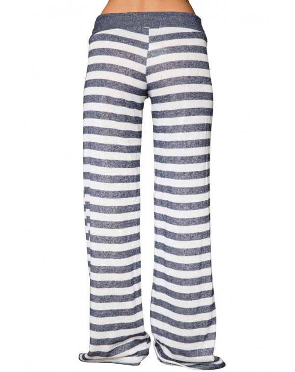 Charcoal White Stripes Terry Wide Leg Pants