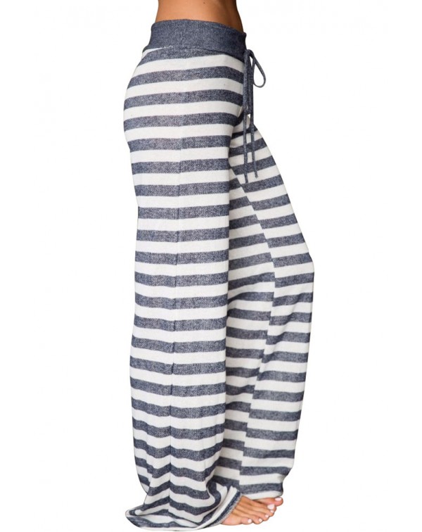 Charcoal White Stripes Terry Wide Leg Pants