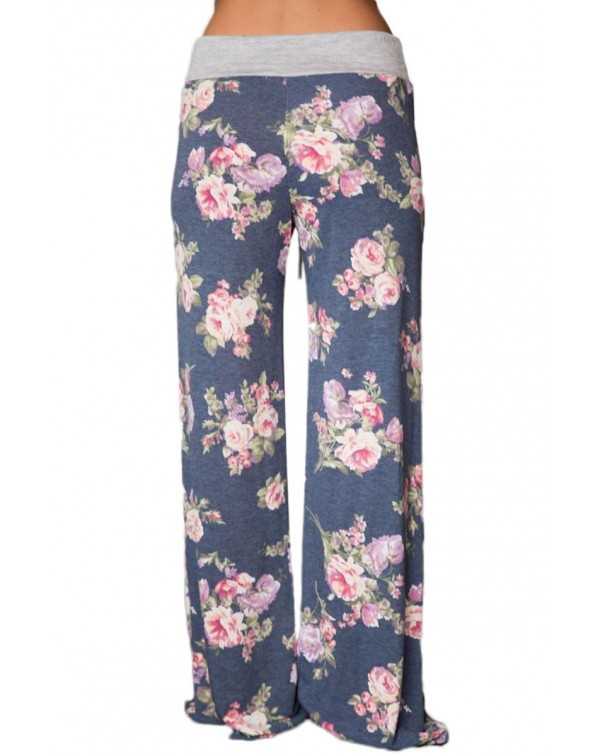 Grey Floral Terry Wide Leg Pants