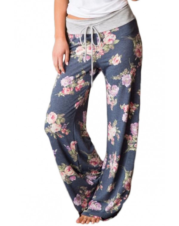 Grey Floral Terry Wide Leg Pants