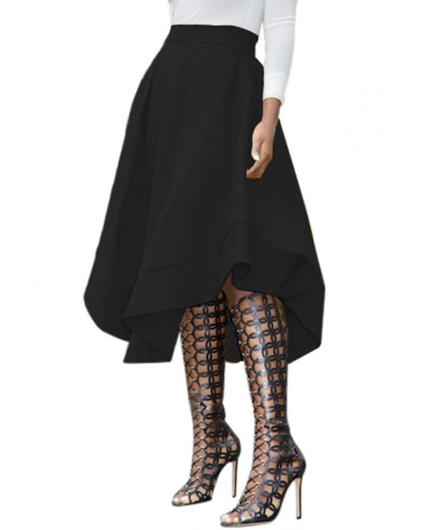 Black Making Waves High Waist Midi Skirt