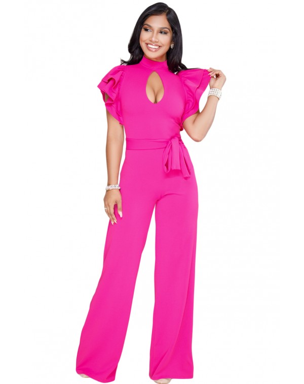 Fuchsia Ruffle Keyhole Bust Jumpsuit