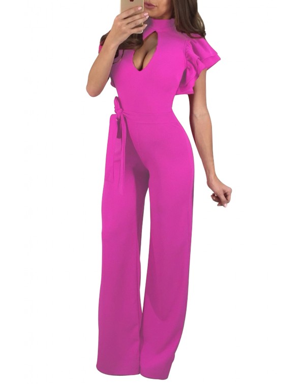 Fuchsia Ruffle Keyhole Bust Jumpsuit