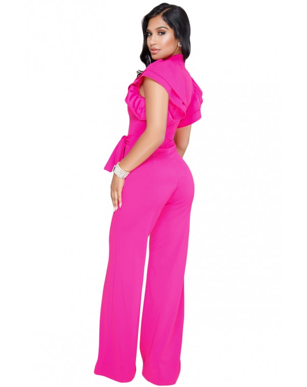 Fuchsia Ruffle Keyhole Bust Jumpsuit