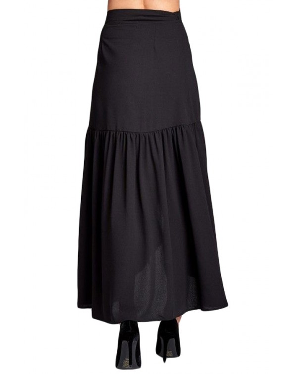 Black Frilled Wrap Maxi Skirt