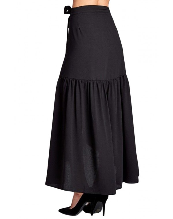 Black Frilled Wrap Maxi Skirt