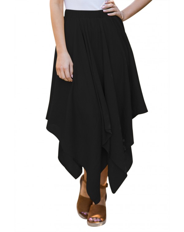 Black Irregular Hemline Midi Overskirt