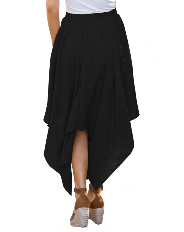 Black Irregular Hemline Midi Overskirt