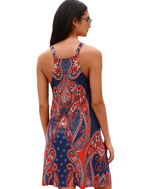 Navy Coral Bohemian Print Racerback Dress