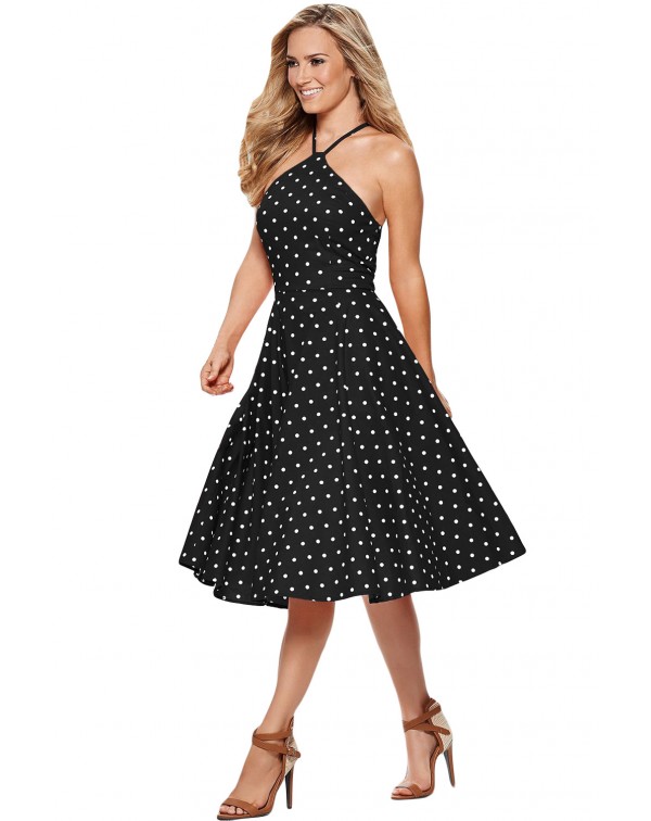 Black White Polka Dot Flared Vintage Dress