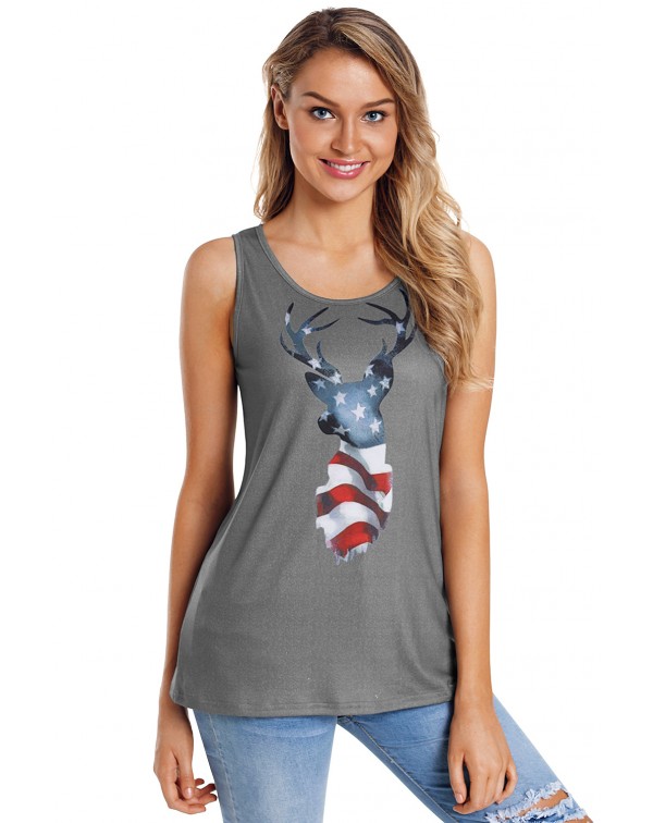 Reindeer Stars & Stripes Grey Active Tank Top