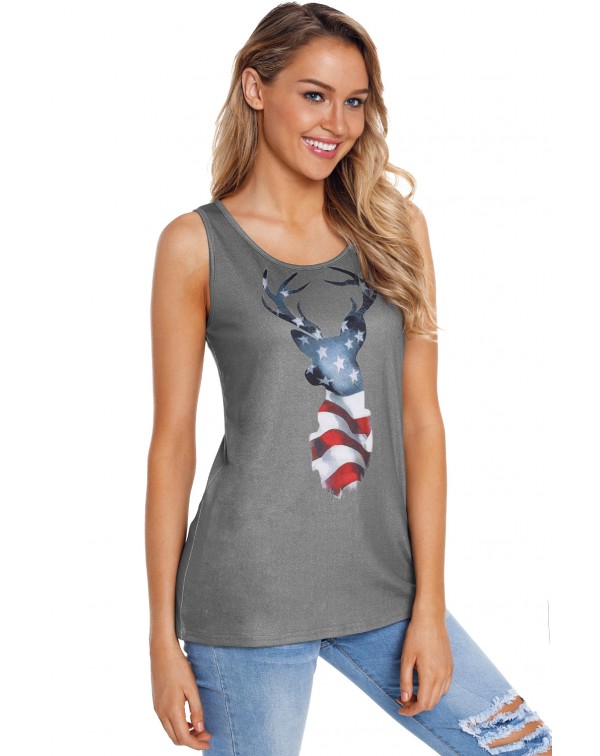 Reindeer Stars & Stripes Grey Active Tank Top