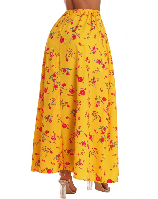 Yellow Floral Thigh Slit Maxi Skirt