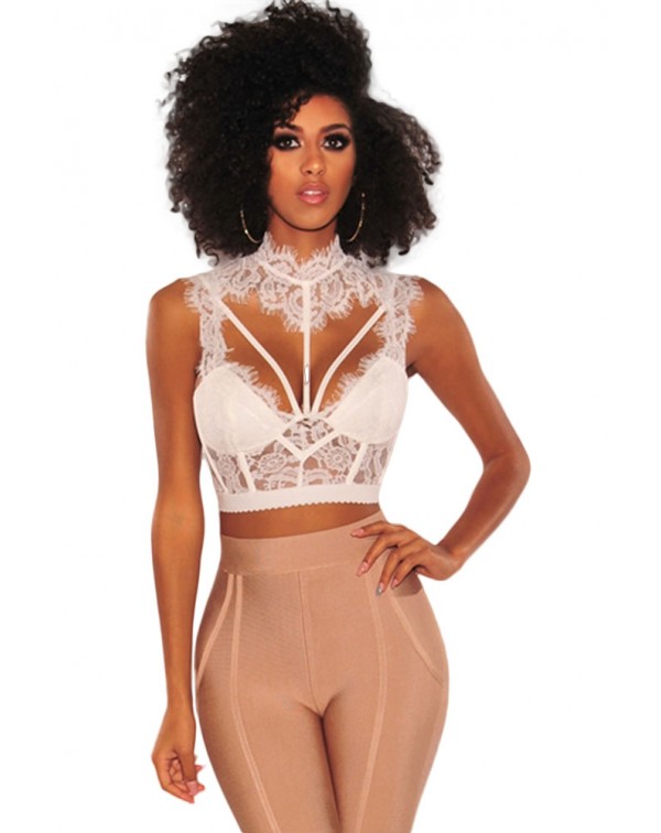 White Lace Strappy Bustier Crop Top