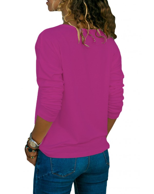 Purple Long Sleeve V Neck Casual Top