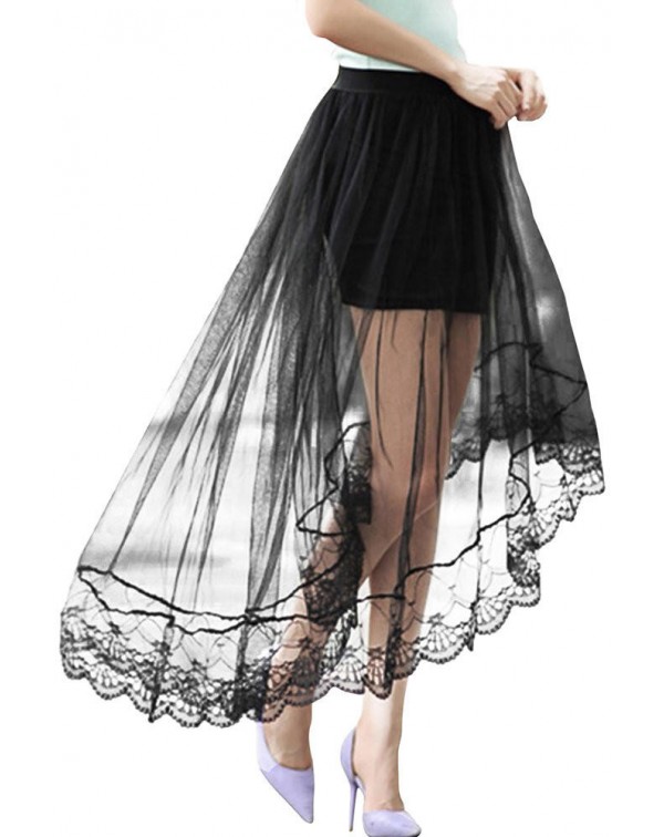 Black Lace Tulle Overlay Hi-lo Hem Skirt