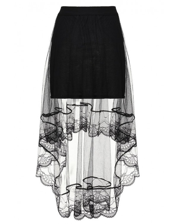 Black Lace Tulle Overlay Hi-lo Hem Skirt