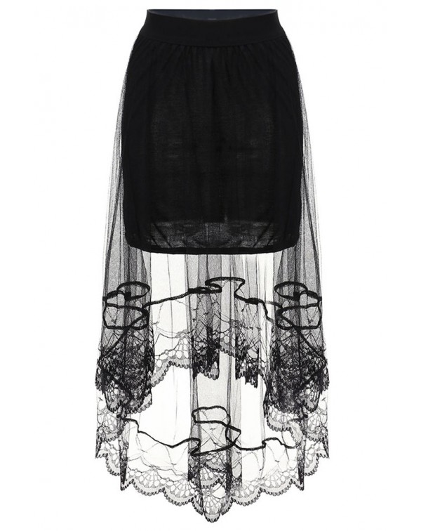 Black Lace Tulle Overlay Hi-lo Hem Skirt